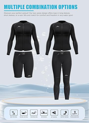 Miniatura 7 de Hevto Wetsuit Tops and Vest for Women 32mm Neoprene Jacket Surfing Swimming Front Zip Wet Suit for Water Sports