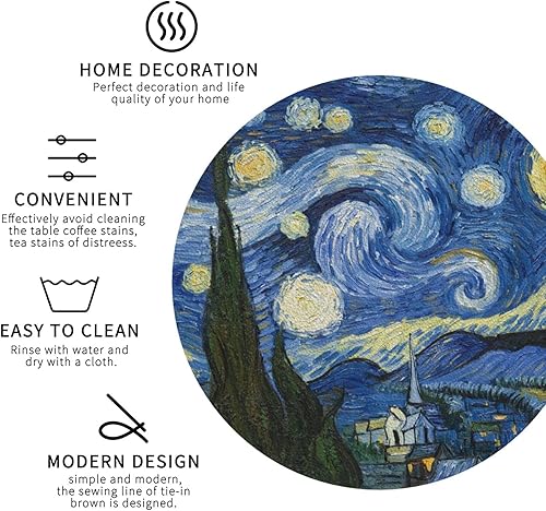 Miniatura 3 de Van Gogh - 4 posavasos redondos de cuero para pintura artística para protección de mesa, decoración de bar y hogar