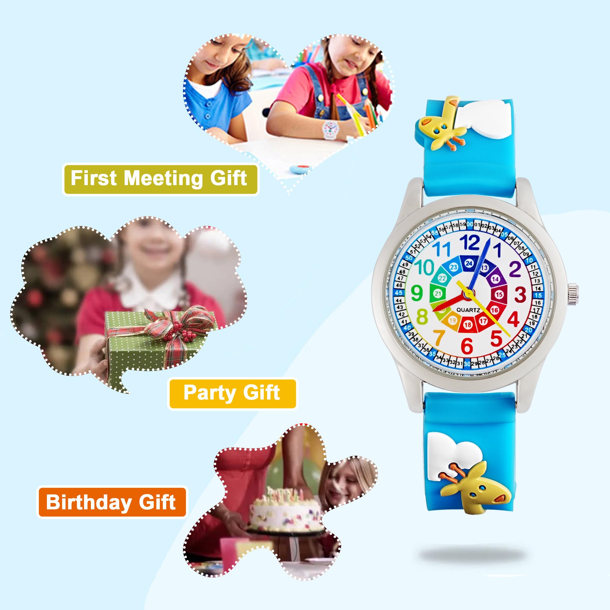 Reloj Educativo Pulsera Niños 3-10 Años 3D Cartoon Correa Silicona Cuarzo Analógico
