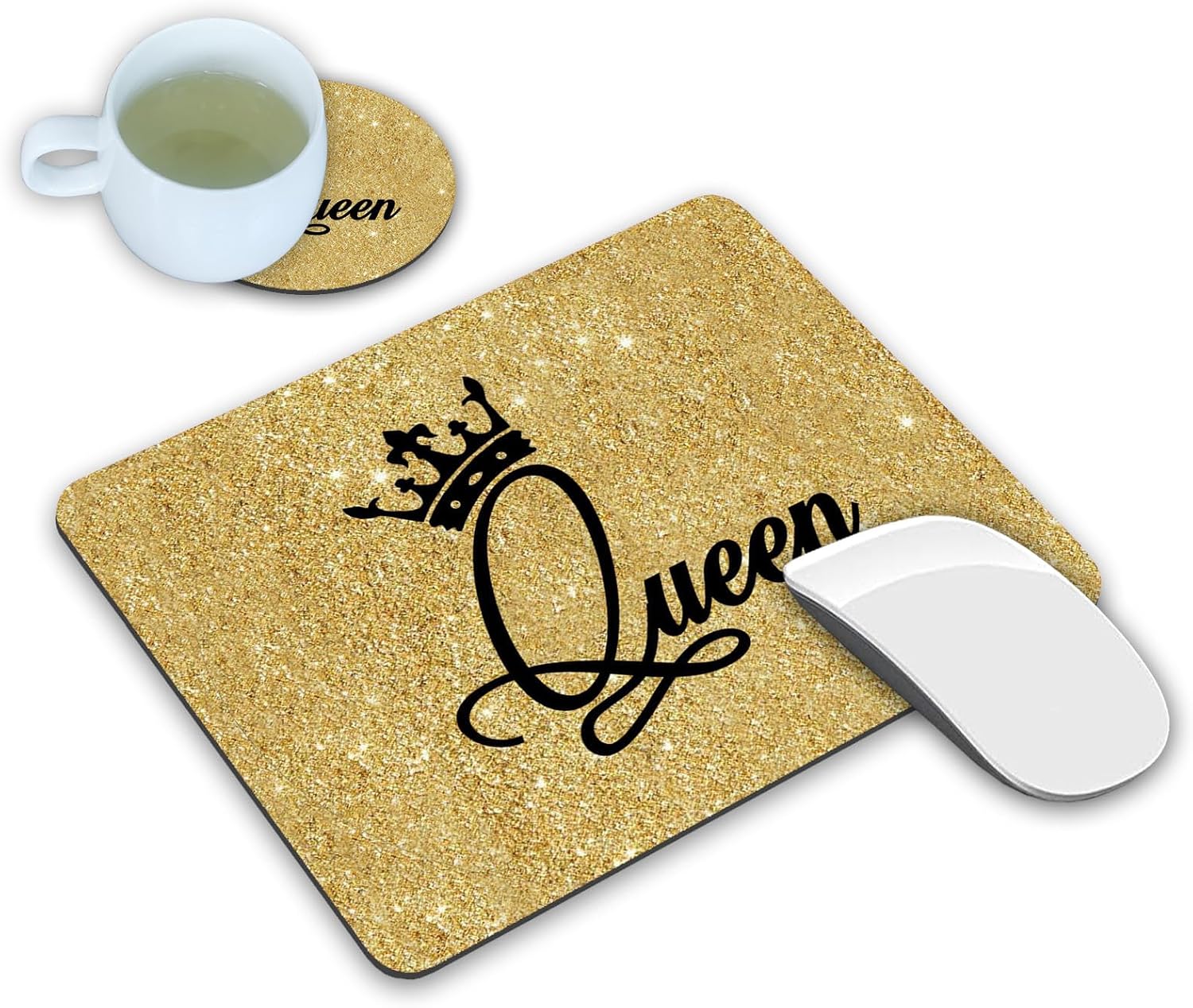 Mouse Pad, Gold Glitter Quotes Crown Queen Mouse Pad, Non-Slip Rubber Base Rectangle Mouse Pads for Laptop and Computer Office Accessories