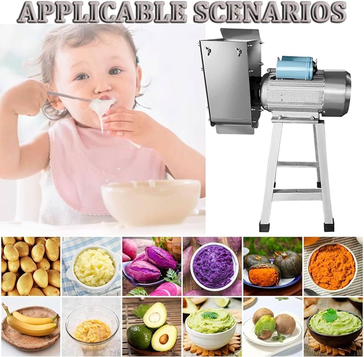 Professioneller elektrischer Kartoffelstampfer, 1100 W Kartoffelstampfer aus Edelstahl, Präzisionsmahlwelle und -Getriebe, Produktionseffizienz 100–200 kg/Stunde, für Knoblauch, Tomaten