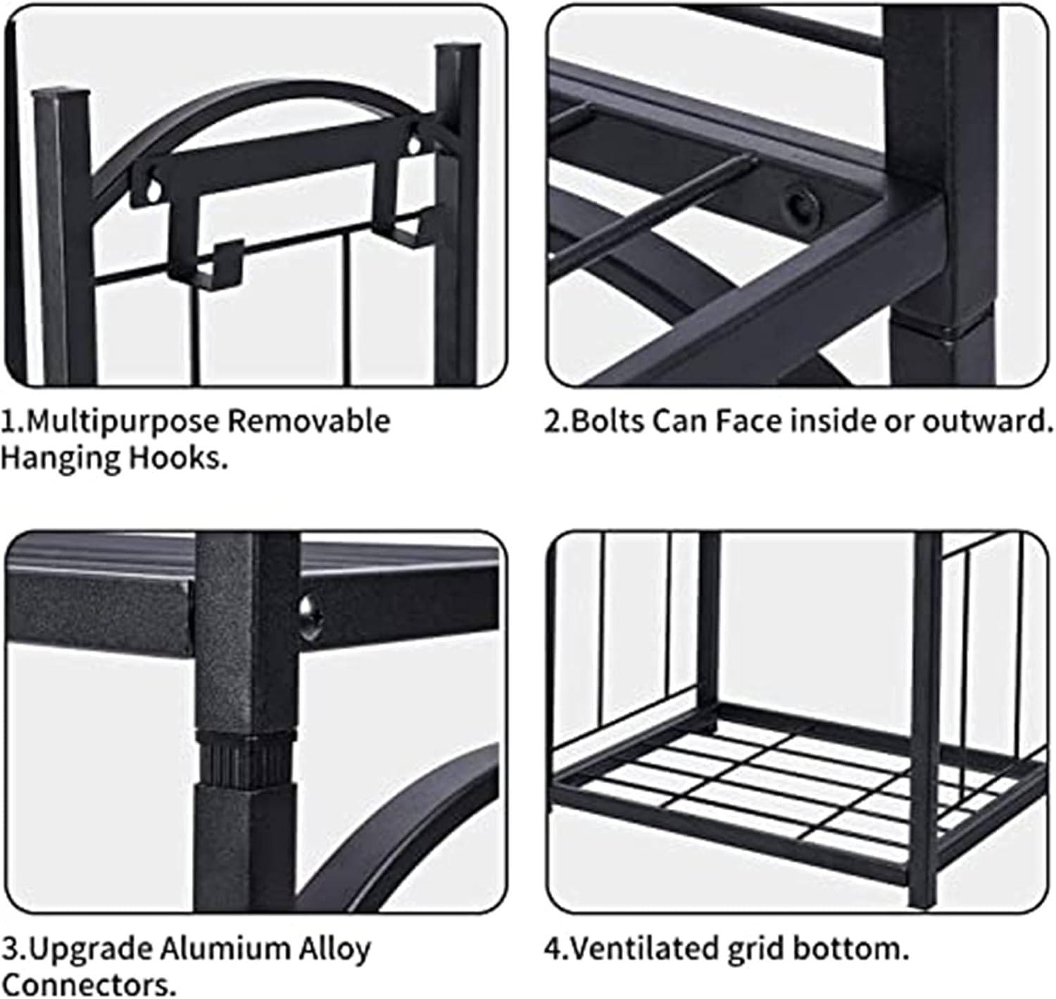 Firewood Stand Fireplace Log Rack Indoor Fireside Companion Set Outdoor Log Holder For Wood Burner Wrought Iron Log Storage Tool Set Wood Stove Fireplace Accessories Daily Use (Black 85x32x46cm) image 3
