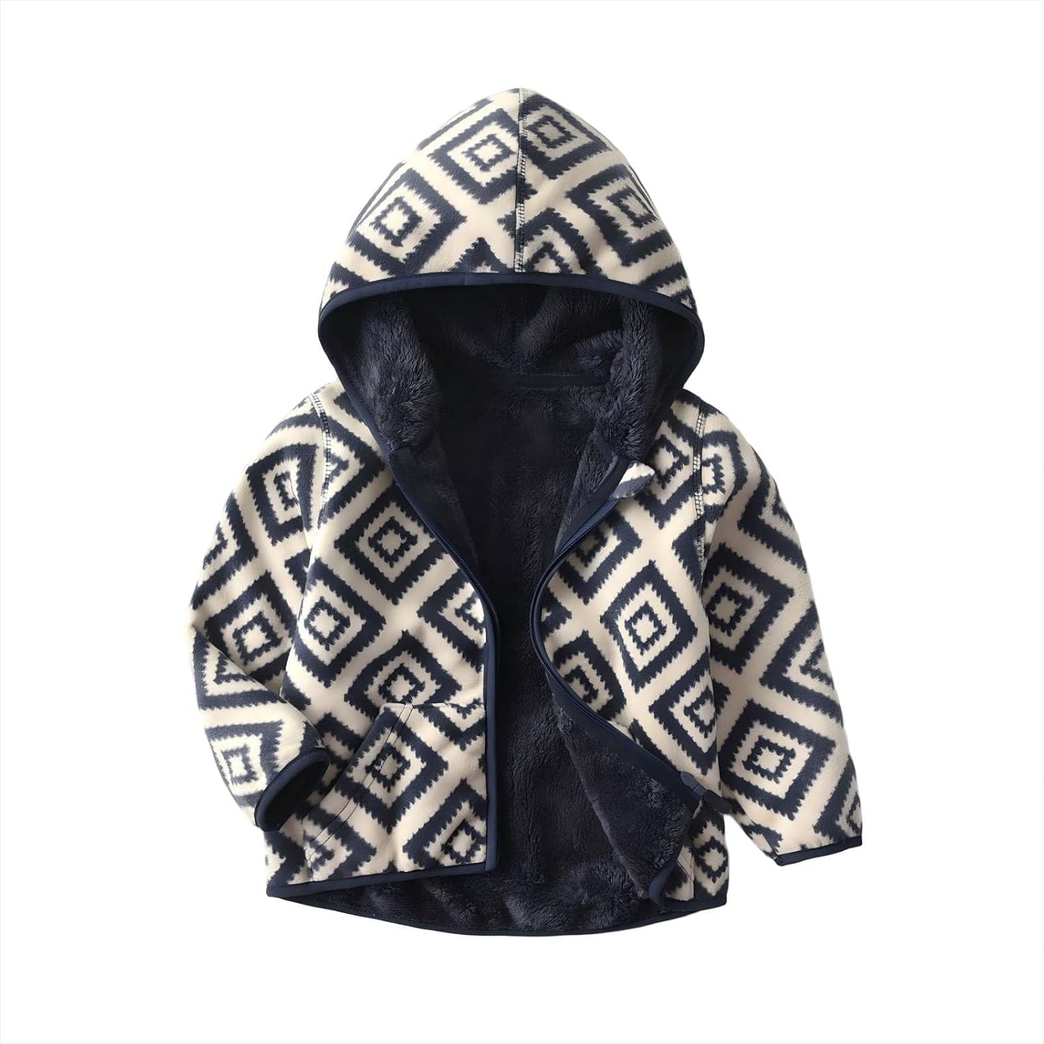PINU Kids All Over Print Fleece Hooded Jacket, Warm Fall Winter Outerwear | Cozy Lined Zip Up Cartoon Playful Coat, Soft Sherpa Lined Casual Top for Toddler Boys & Girls, Animal Dino Ocean Prints