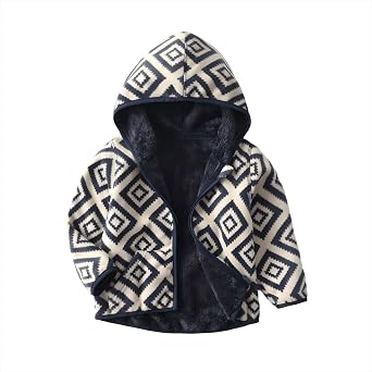 PINU Kids All Over Print Fleece Hooded Jacket, Warm Fall Winter Outerwear