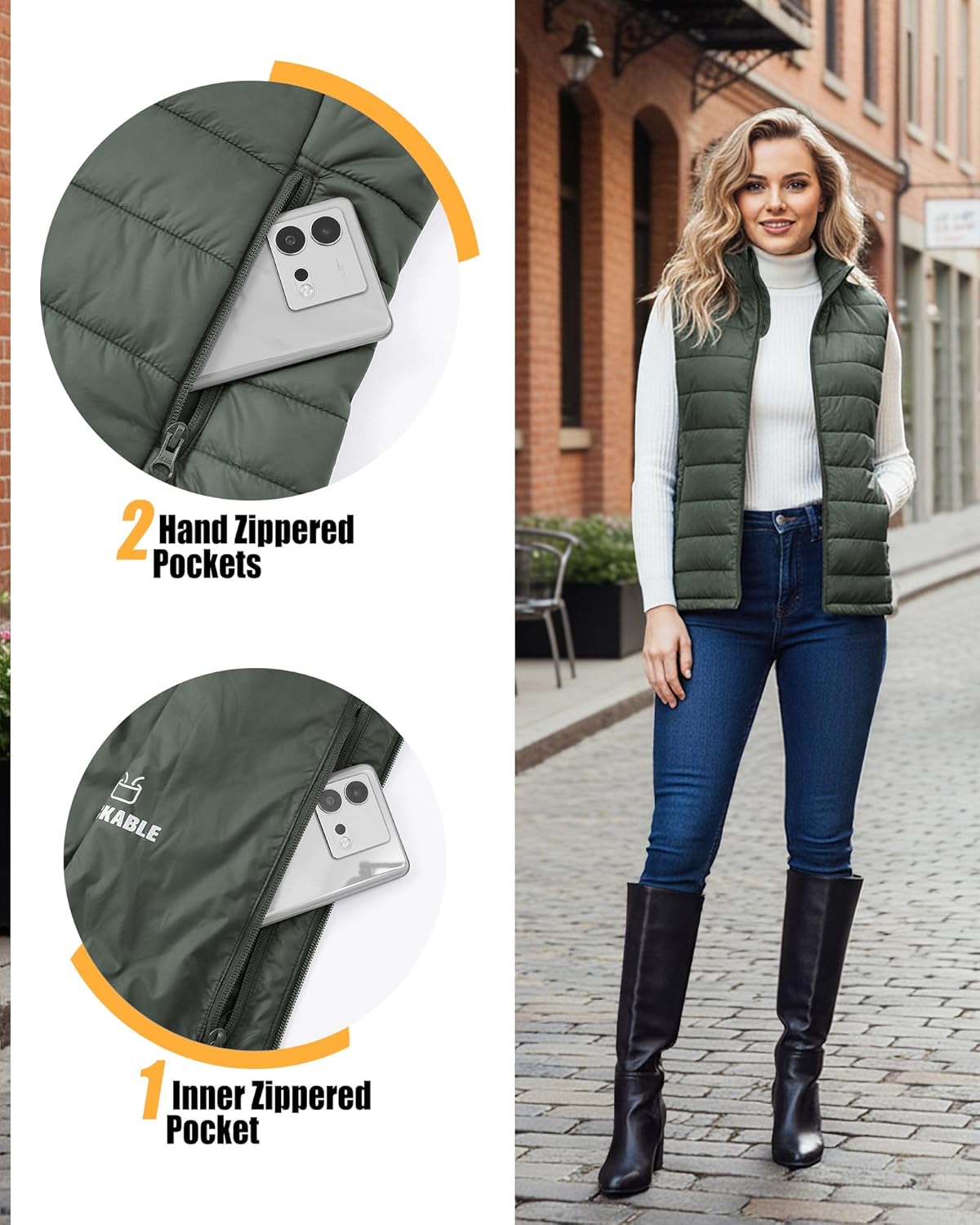 Outdoor Ventures Women's Lightweight Puffer Vest Outerwear Zip Up Warm Sleeveless Winter Jacket Padded Gilet Quilted Coat - Image 4