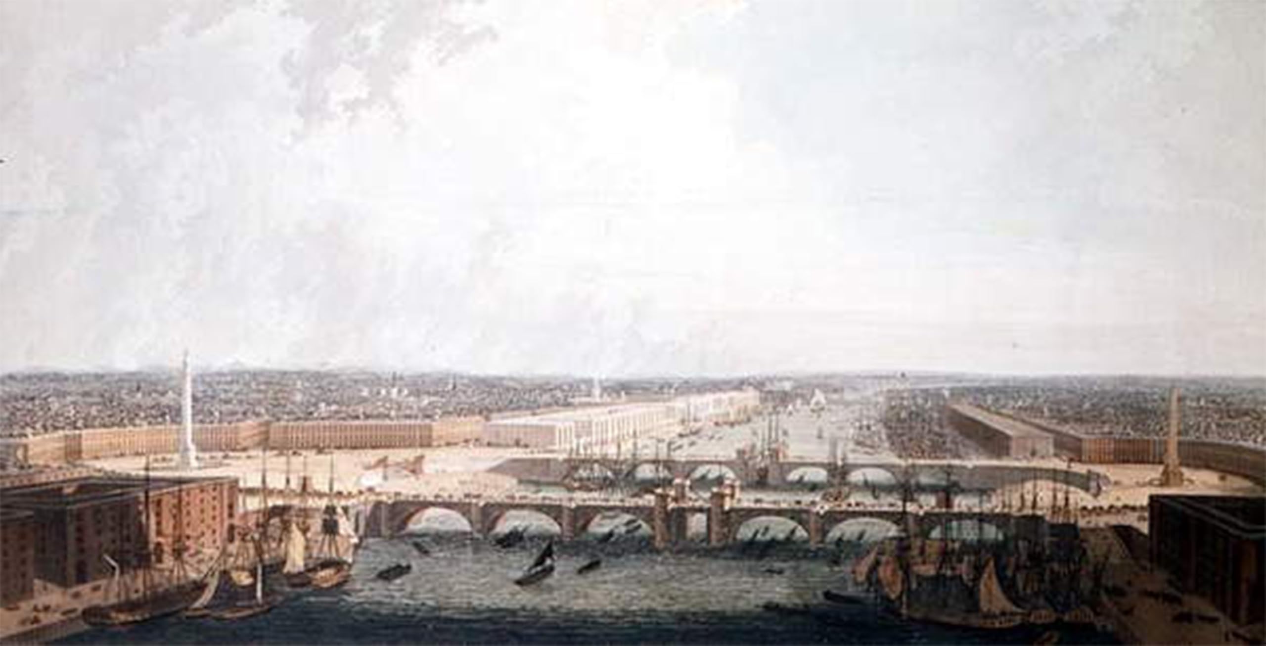 POSTERIIk Vintage Art Print Images Pictures Print View of London with the Improvements of Its Port and the Double London Bridge by William Daniell Modern Colour Posters for Office Home Decor 60x90cm