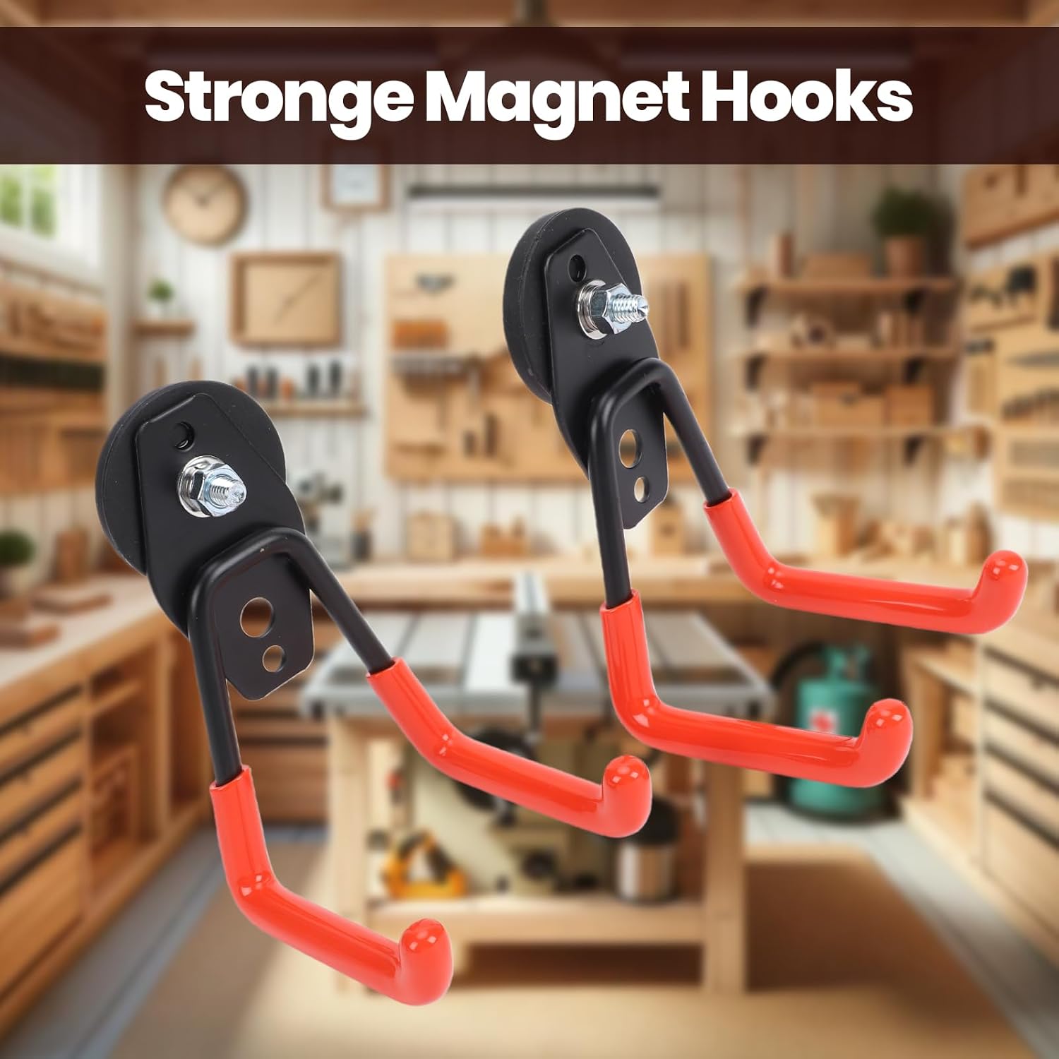 VINGVO 2 Pcs Heavy Duty Magnetic Garage Hooks, Magnet Hooks, Magnetic Utility Open with High Strength, Ideal for Hanging Garden Tools, Pegboard & Power Drill (Magnet 6.6cm)