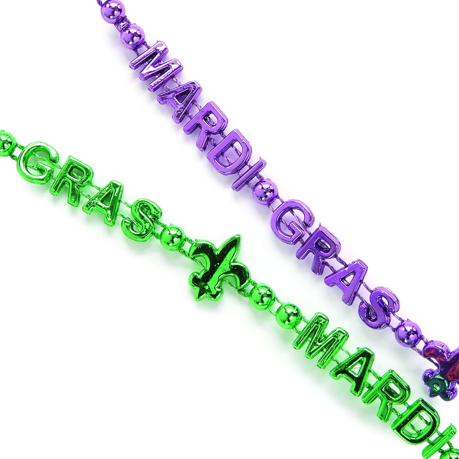 Fun Express Lettered Mardi Gras Beaded Necklaces - Bulk Set of 48 - Party Supply and Jewelry