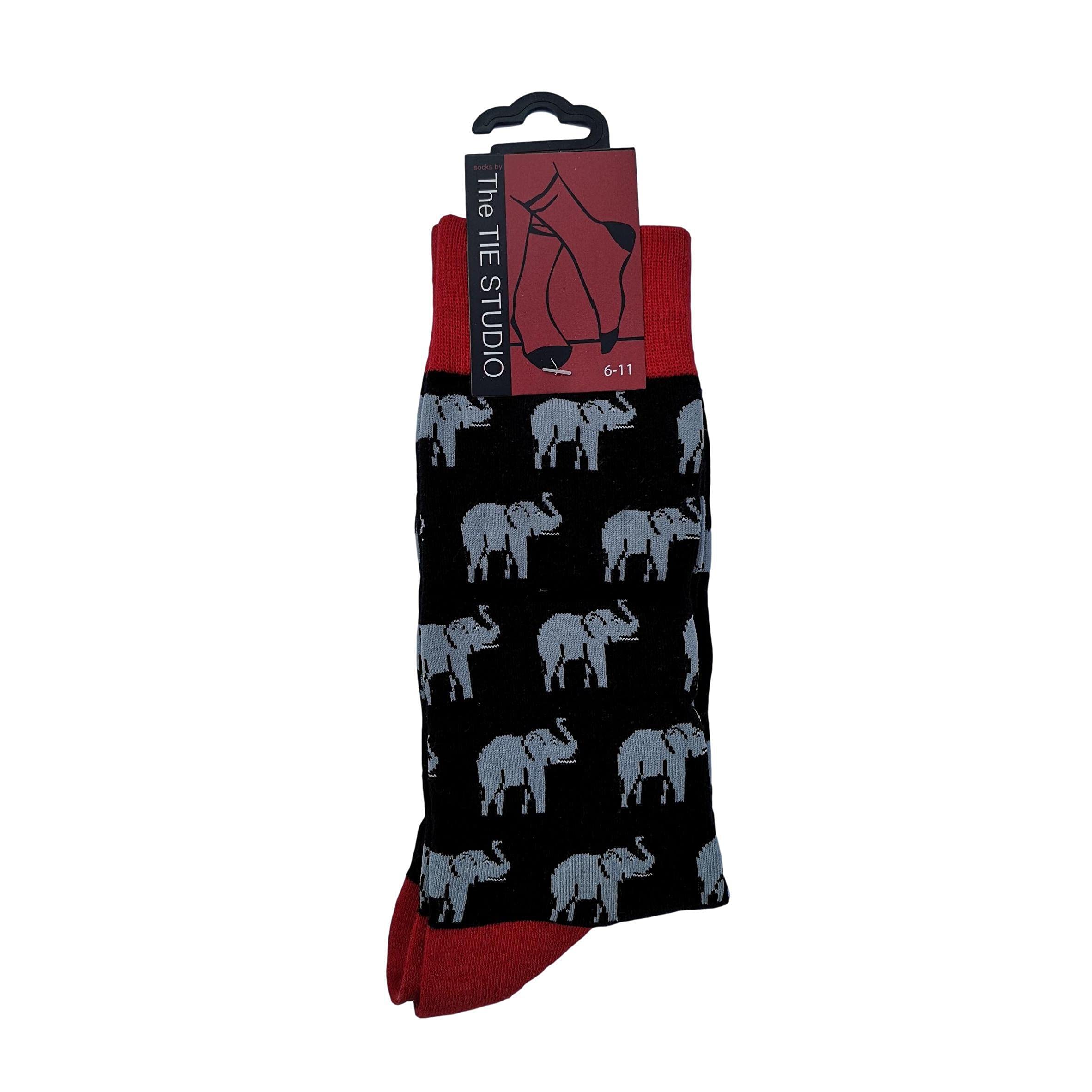 Tie Studio Elephants on black Unisex Novelty Ankle Socks Adult Size 6-11