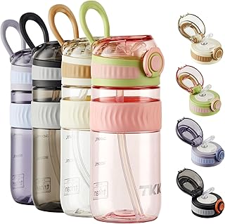 TKK Kids Water Bottle for School with Silicone Straw & Build-in Carrying Handle, Spill-Proof Lid, 18 oz Water Bottle, Dishwasher Safe, Leak-Proof Locking Lid for Outdoor Sports, School Backpack, Pink