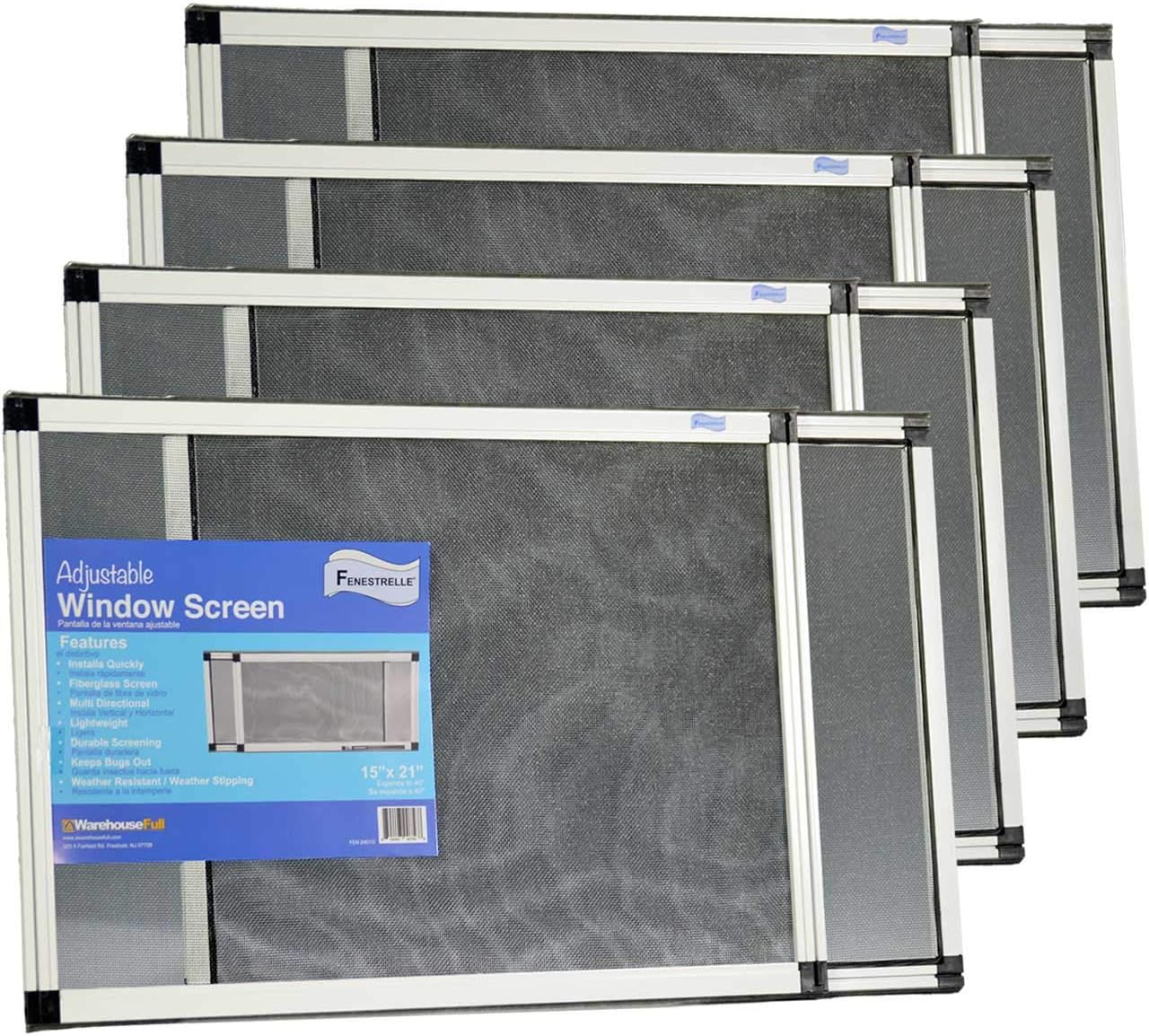 Fenestrelle Expandable Window Screen - Horizontal (15" H x 21" - 40" W), 4 Pack of Medium Adjustable Window Screens, Perfect Replacement Screen for Window, Window Net Screen and Window Screen Mesh