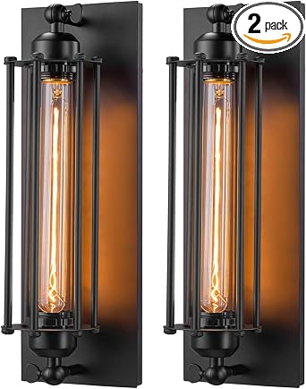 Licperron Sconces Wall Lighting, Industrial Black Wall Sconces Antique Wall Light Fixtures for Bedside, Bar, Restaurant, Hallway, Indoor&Outdoor Decor, E26 & E27 Bar Lights, UL Approval, 2 Pack