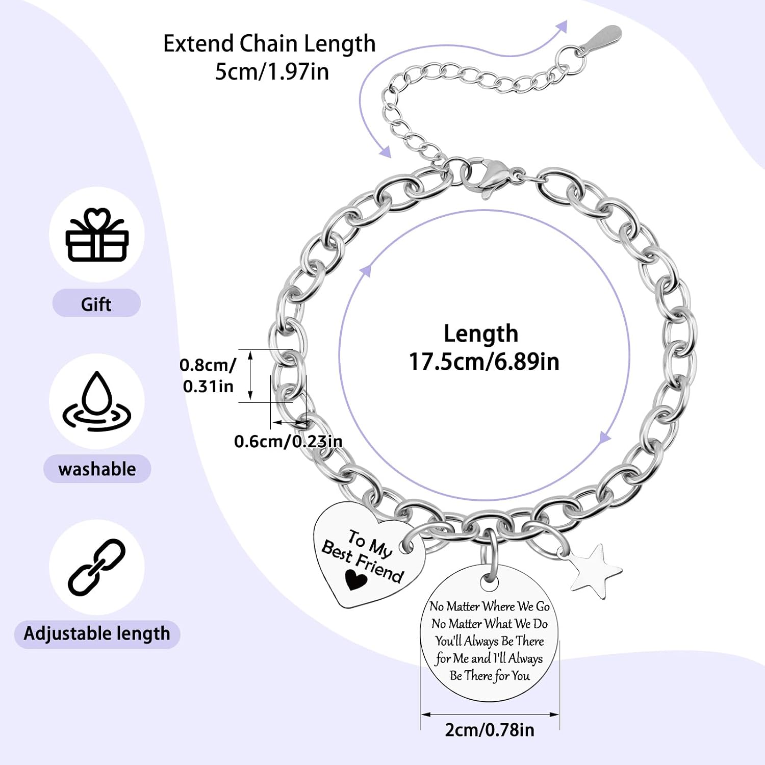 Sazuwu 3PCS Friendship Bracelet for Friends Friendship Gift for Best Friend Soul Sister Bff Long Distance Preset for Bestie Stainless Steel Bracelet Birthday Gift for Her Christmas Graduation Present