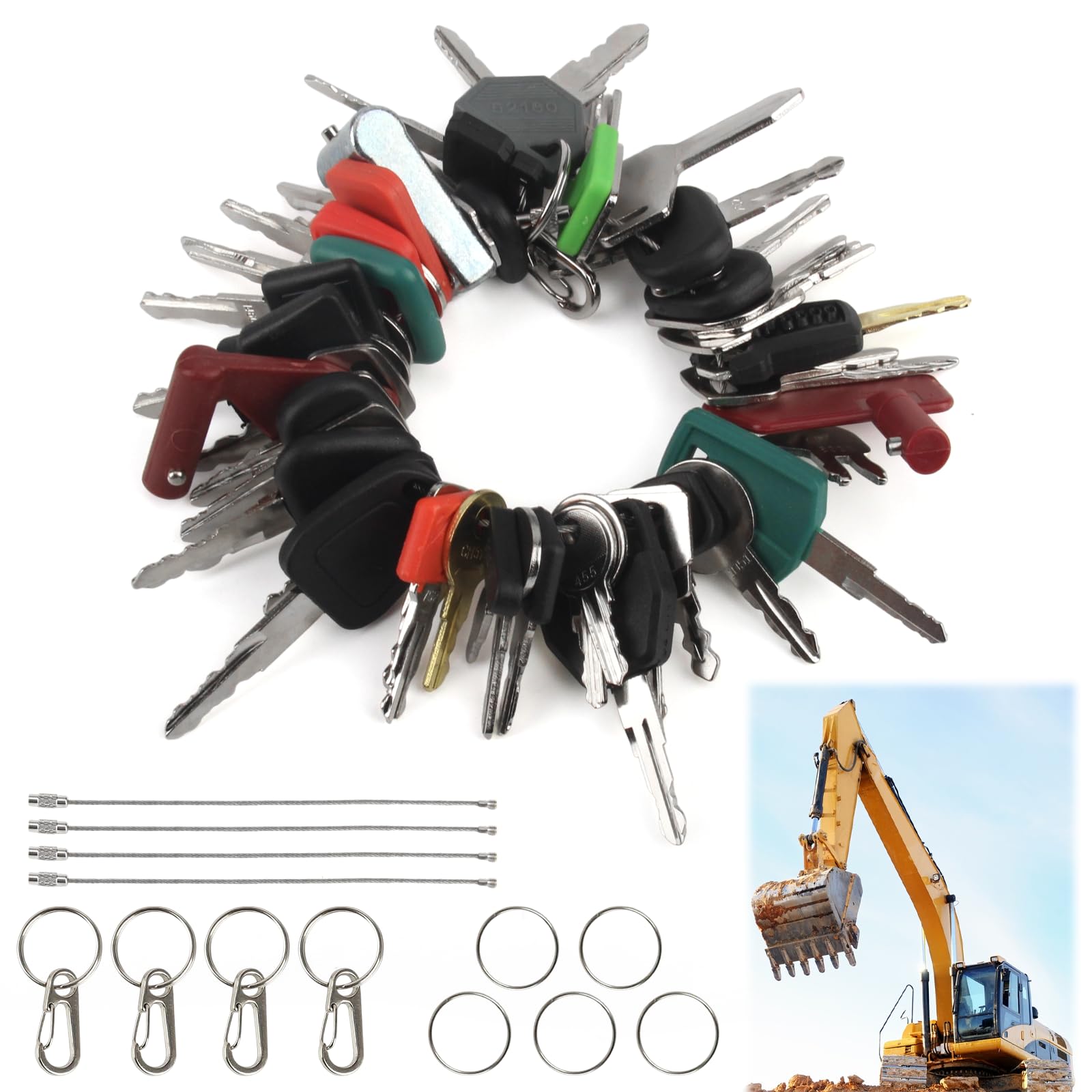 55 Pièces Clé D'allumage de Remplacement Ensemble Excellente Qualité Clef de Chantier Cle Universelle avec Crochet et Œillet Clés pour Machines Installations Excavatrices Tracteurs Motos