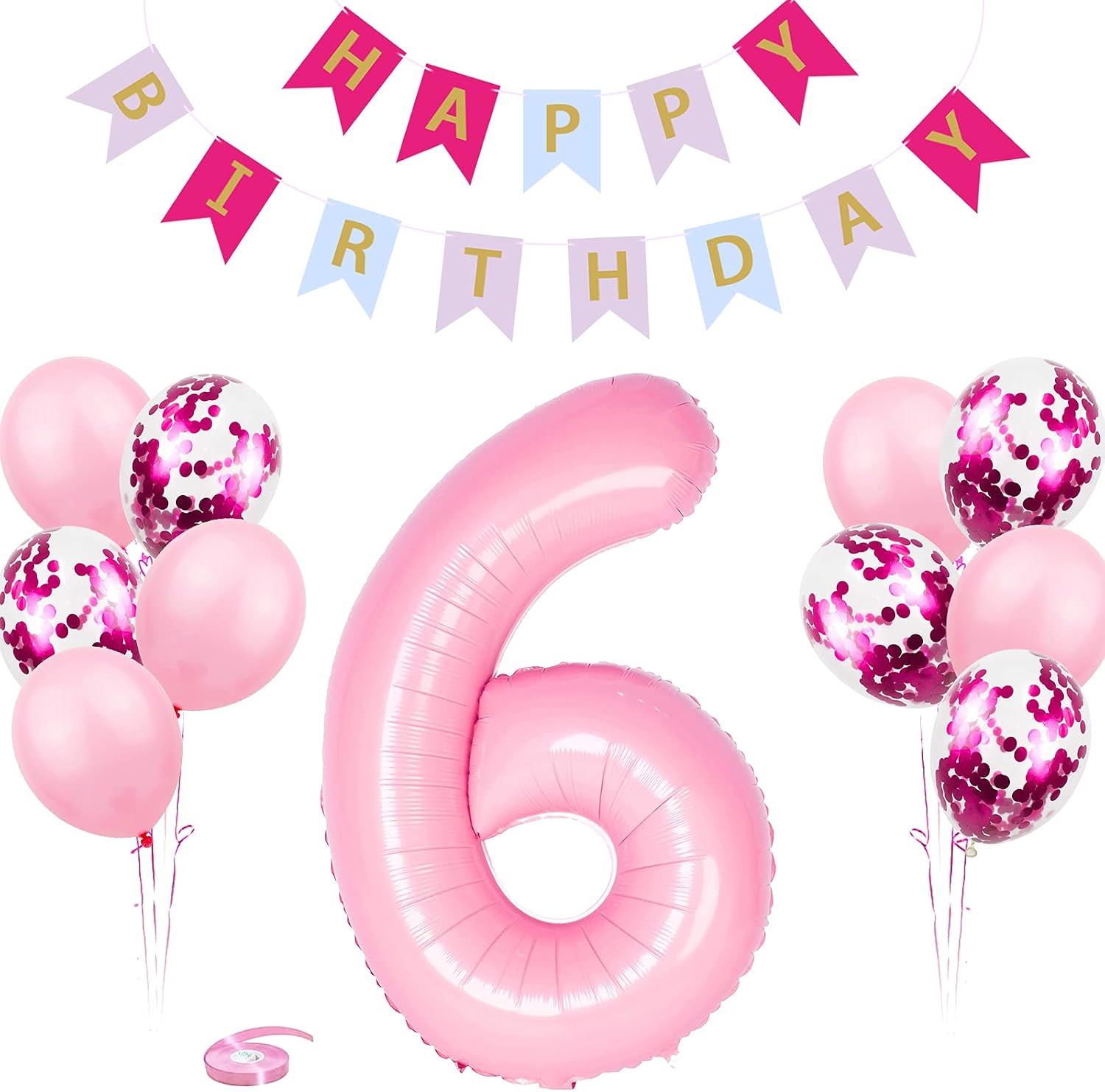 40″ Giant Foil Number 6 Balloon,Happy Birthday Banner,Latex Confetti ...