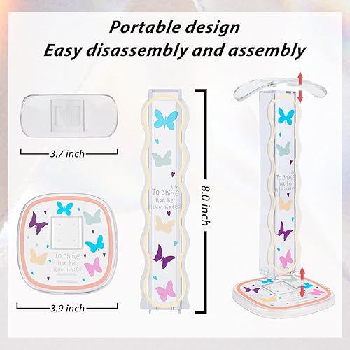 Miniatura 2 de CamyCosy - Soporte para auriculares para videojuegos, para escritorio, diseño de mariposas coloridas y transparentes, soporte para teléfono celular,