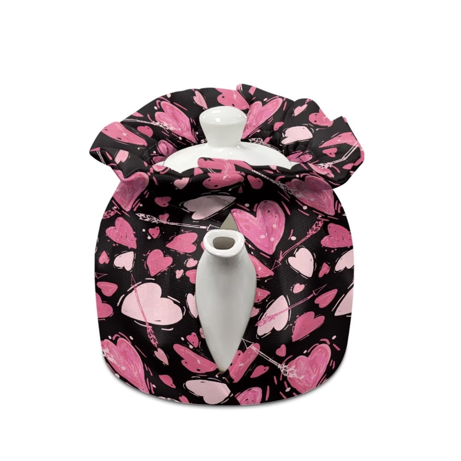 doginthehole Teapot Cozies for Small Teapot Heart Pattern Tea Cozy Tea Kettle Protector Dust Cover Breakfast Warmer for Home Kitchen Decorative Accessories Durable Tea Cosy with Drawstring