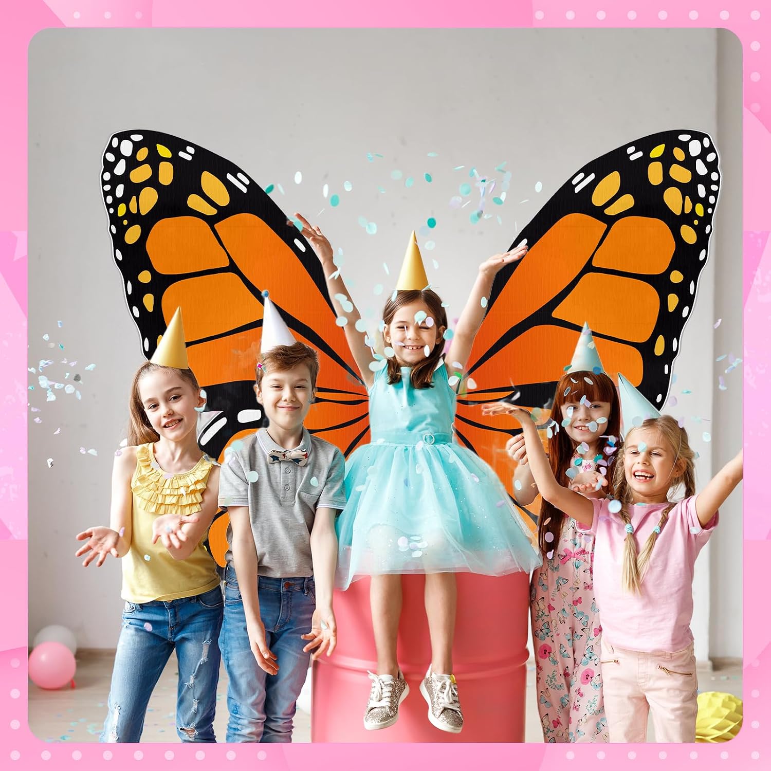 63 Inches Butterfly Wings Cardboard Cutout Butterfly Wings Backdrop Decoration for Women Girl Butterflies Birthday Wedding Baby Shower Party Photo Prop Stand Supplies