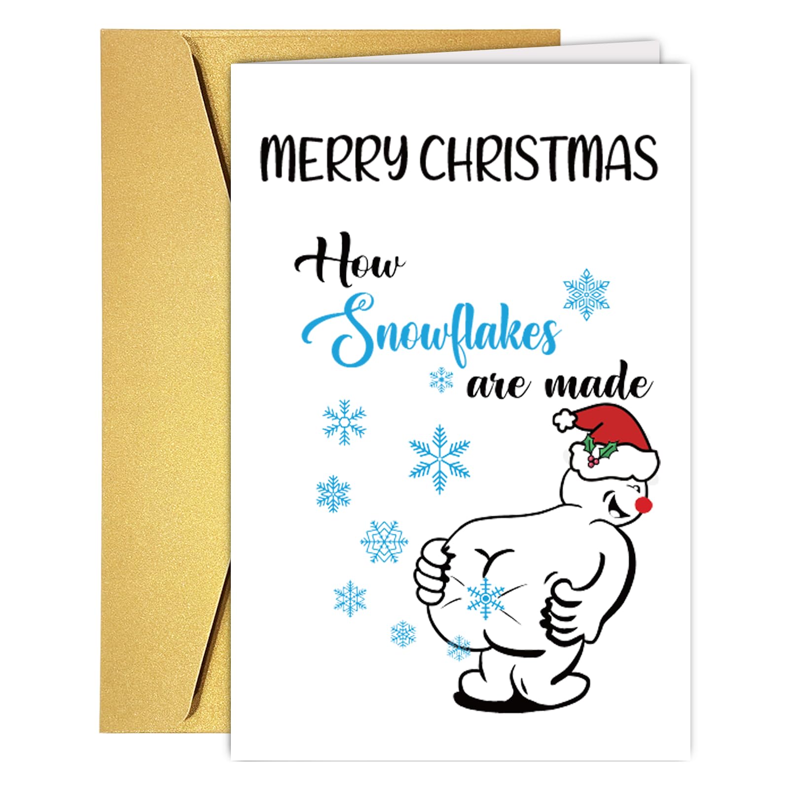 UUEFKTN Funny Merry Christmas Cards for Him Her, How Snowflakes are Made, Naughty Christmas Gift Card For Family Friends, Humorous Christmas Snowman Snowflake Card for Dad Mom Boyfriend Girlfriend