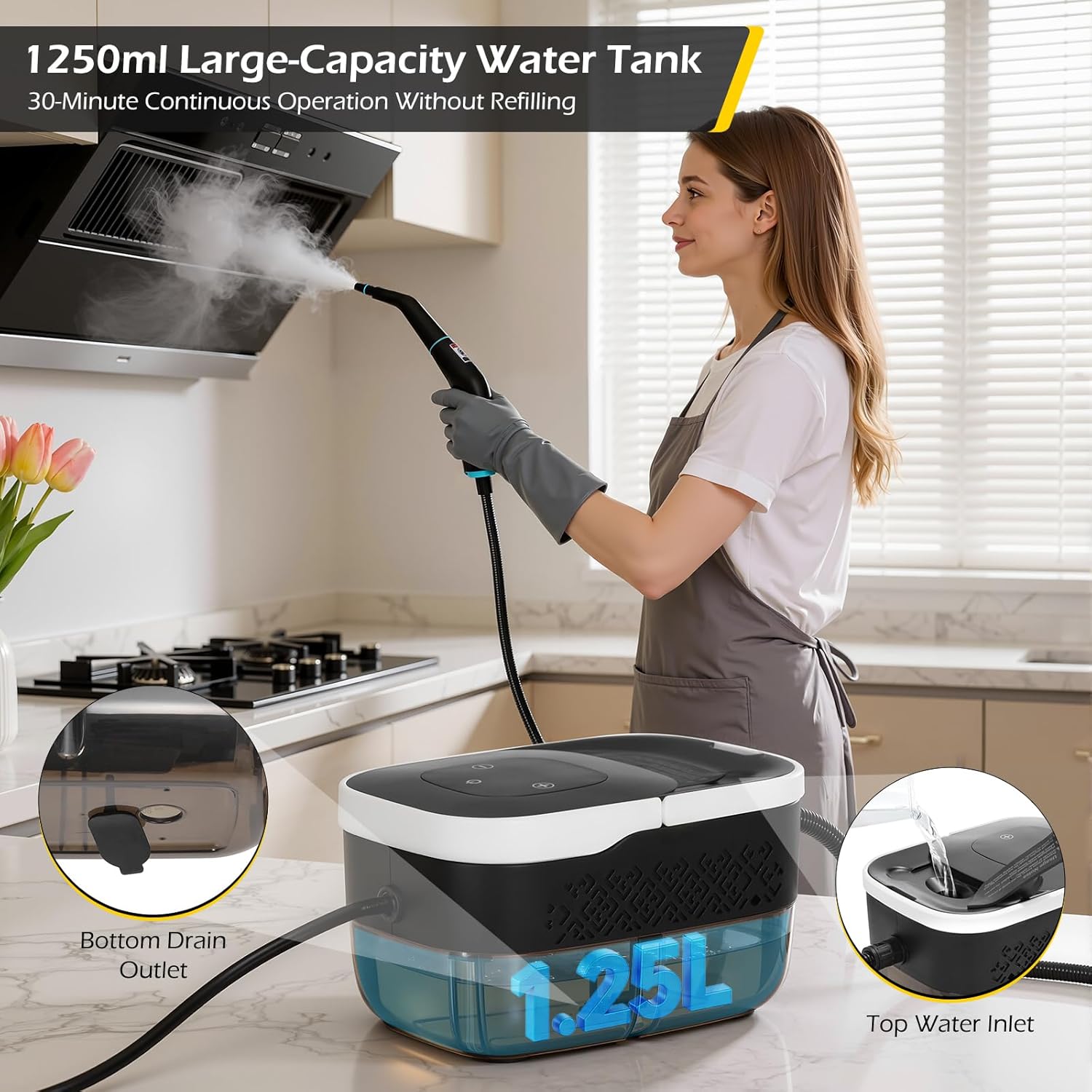 Dyna-Living 1700 Steam Cleaner & 1500W Engine Steam Cleaner with 42.2 oz Tank, Handheld Steamer for Cleaning, Portable Steamer for Car Detailing, Home, Floor, Carpets, Tile