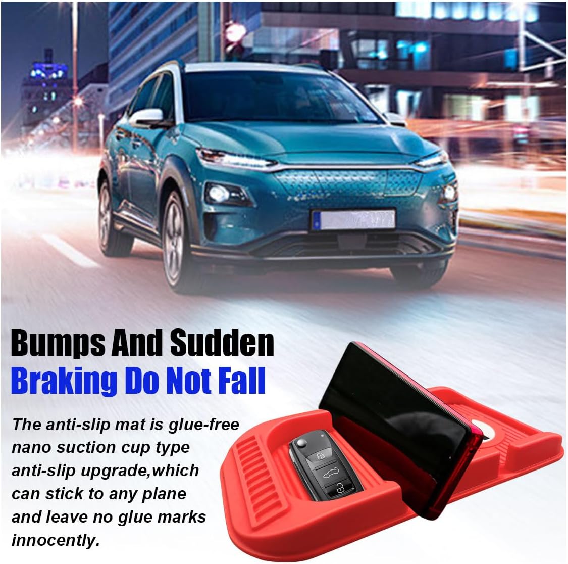 Car Dashboard Anti-Slip Mat Cell Phone Holder, Double-Groove Sticky Gripping Gel Pad with Number Plate, Multifunctional Car Dashboard Sticky Pad Mat for Navigation Cell Phone Sunglass Keys (Red)