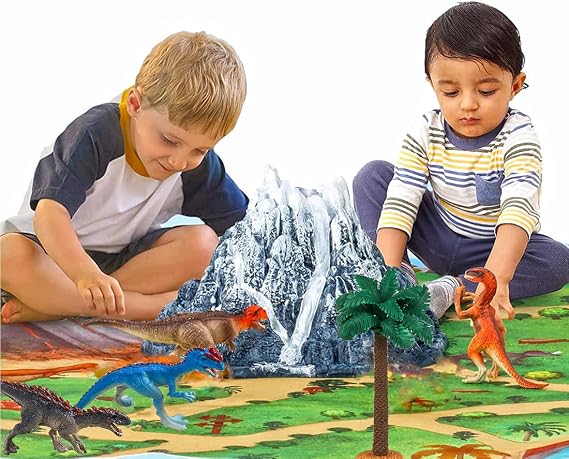 Erupting Mist Spouting Volcano Model Dinosaur Toys with Mat & Trees,Dinosaur Playset Science Kit for Kids 3-5