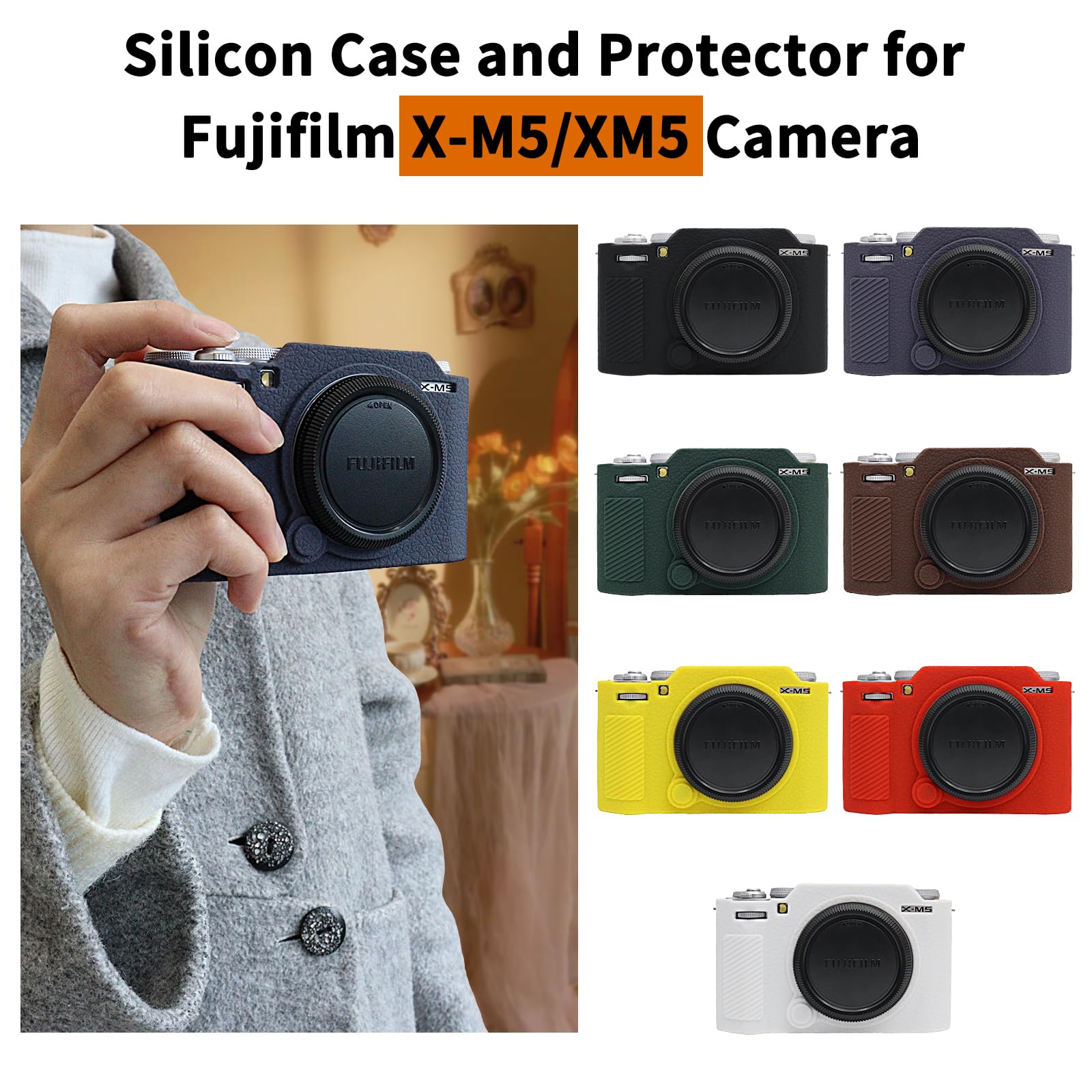 VOVMOEYA Silikonowe etui do Fujifilm XM5 X-M5, akcesoria do Fujifilm XM5 X-M5, z 2 ultracienkimi ochraniaczami ekranu 0,25 mm do aparatu Fujifilm XM5 X-M5