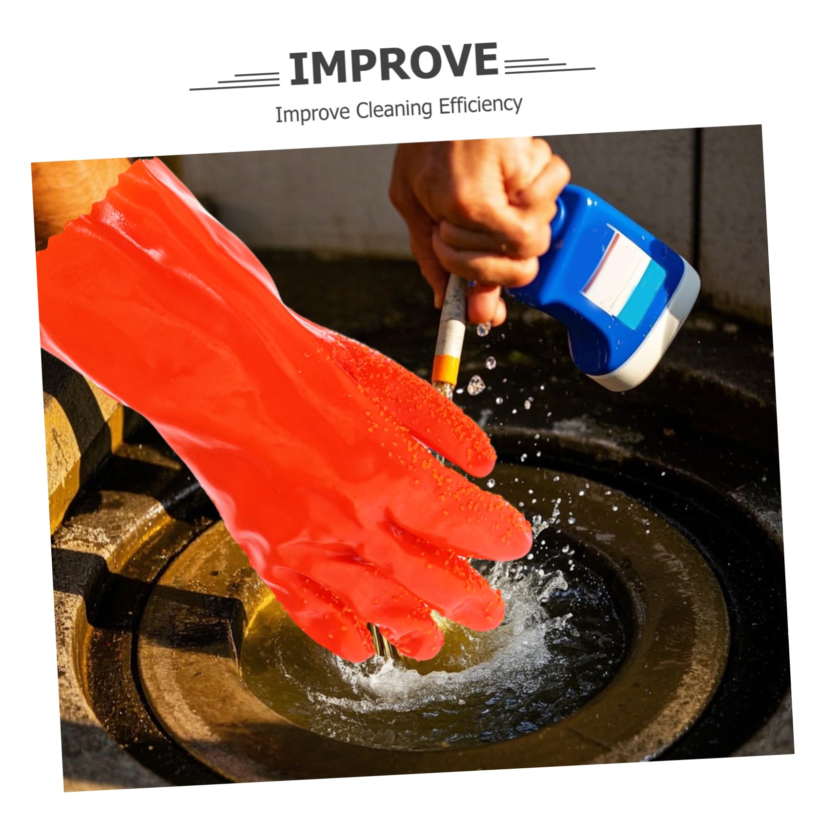 TEHAUX 6 Guantes Impermeables Largos para Limpieza de Desagües Resistentes al Desgaste para Uso Industrial y Doméstico Guantes de Trabajo de Caucho Antideslizantes para de Drenajes