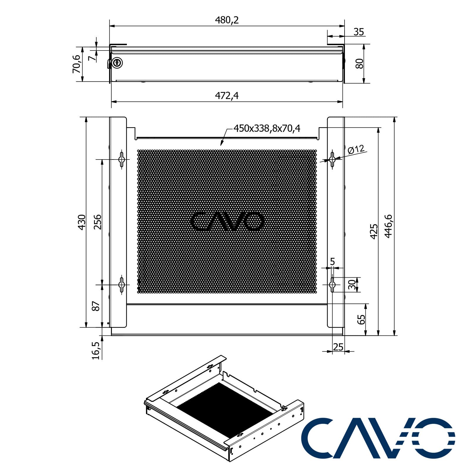 CAVO Cassetto per computer portatile con serratura 480 x 446 x 80 mm nero Cassetto per documenti da scrivania per sottostruttura by SOTECH