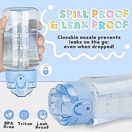 OLDLEY 12oz Kids Motivational Water Bottle With Silicone Straw, Leak-Proof Tritan BPA-Free, Reusable for School Girls & Boys, Baby Blue