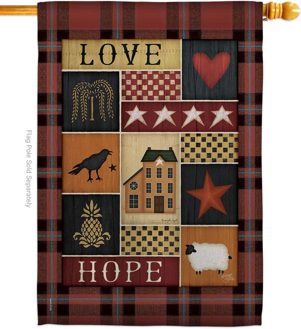 Breeze Decor H100070-BO Primitive Collage Love Hope Inspirational Sweet Home Impressions Decorative Vertical 28" x 40" Double Sided House Flag Printed in USA