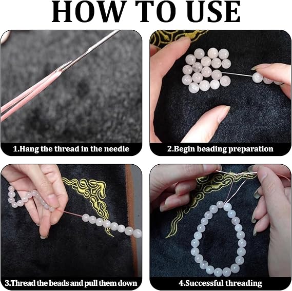 Beading Needles for Jewelry Making 7 Pcs Bead Needle, Bead Threader Silver Beading Supplies Suitable for Bracelets, Necklaces and DIY (with Tongue Crochet Needle*2)