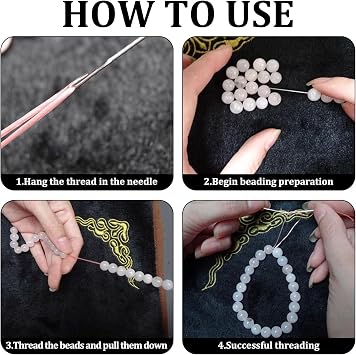 Beading Needles for Jewelry Making 7 Pcs Bead Needle, Bead Threader Silver Beading Supplies Suitable for Bracelets, Necklaces and DIY (with Tongue Crochet Needle*2)