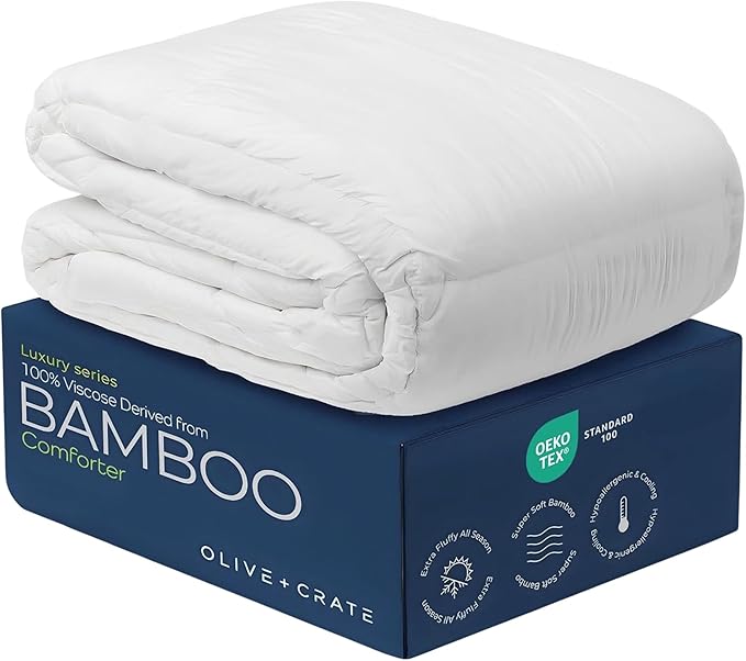 Olive + Crate 100% Viscose Derived from Bamboo Comforter - King Size - Hypoallergenic, Cooling & Moisture-Wicking Bedding - All Season Lightweight Plush Design - Organic King Comforter - 102"x90"