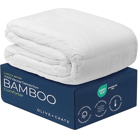 Olive + Crate 100% Cooling Bamboo Comforter from Viscose - California King Size - Hypoallergenic, Breathable & Moisture-Wicking Bedding - All Season Lightweight Plush Design - Organic Bamboo Comforter