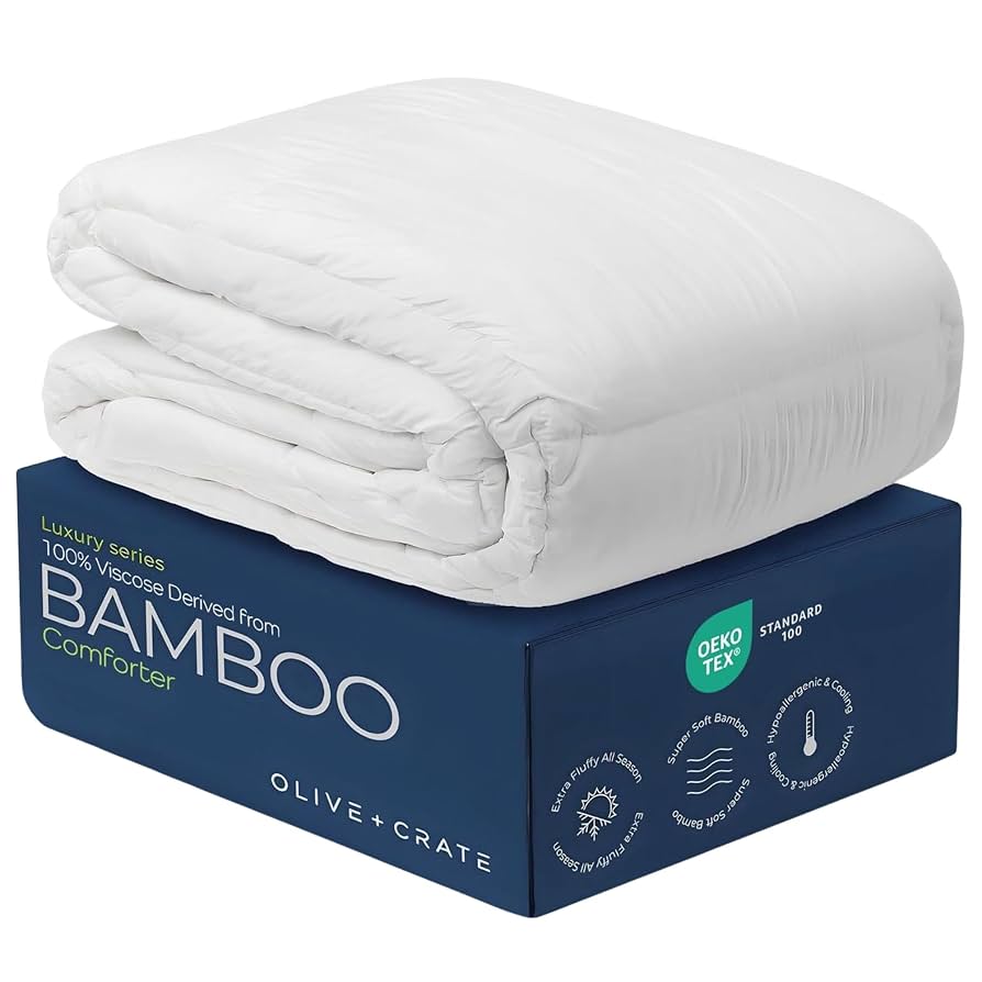 Olive + Crate 100% Viscose Derived from Bamboo - Queen Size - Hypoallergenic, Cooling & Moisture-Wicking Bedding - All Season Lightweight Plush Design - Organic Queen Comforter - 80"x 90"