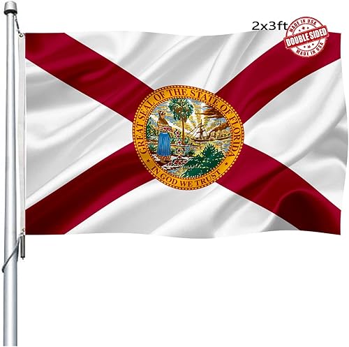 Bandera del estado de Florida de 2 x 3 para exteriores, doble cara, resistente, bandera del estado de Florida con 2 ojales de latón, 4 filas