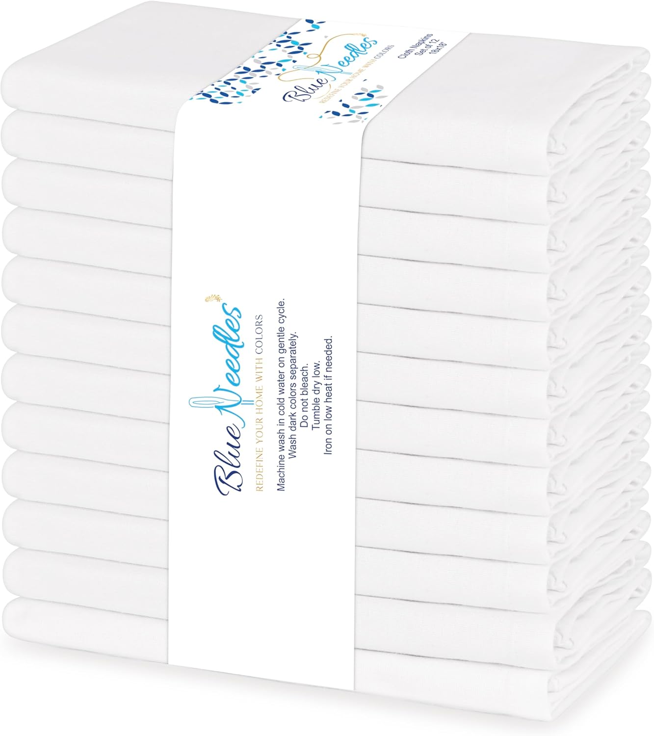 Blue Needles Solid Cloth Napkins Set of 12 White 100% Cotton Dinner Napkins 18x18 inches - Soft, Reusable, Absorbent & Washable Linen, Ideal for Spring Summer Easter Events Parties & Everyday Use