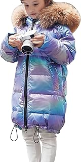 Kid Girls Fur Hooded Parka Puffer Down Jacket Coat Thick Winter Parka Mid Long Duck Down Puffer Padded Jacket