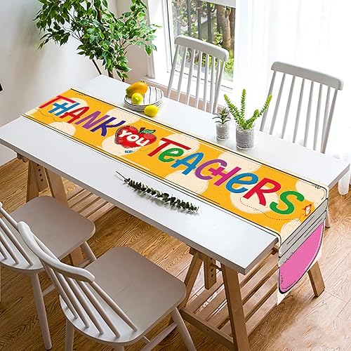 Miniatura 4 de Nepnuser Camino de mesa con texto en inglés "Thank You Teachers", decoración de fiesta para el hogar, cocina, comedor (13 x 72 pulgadas)