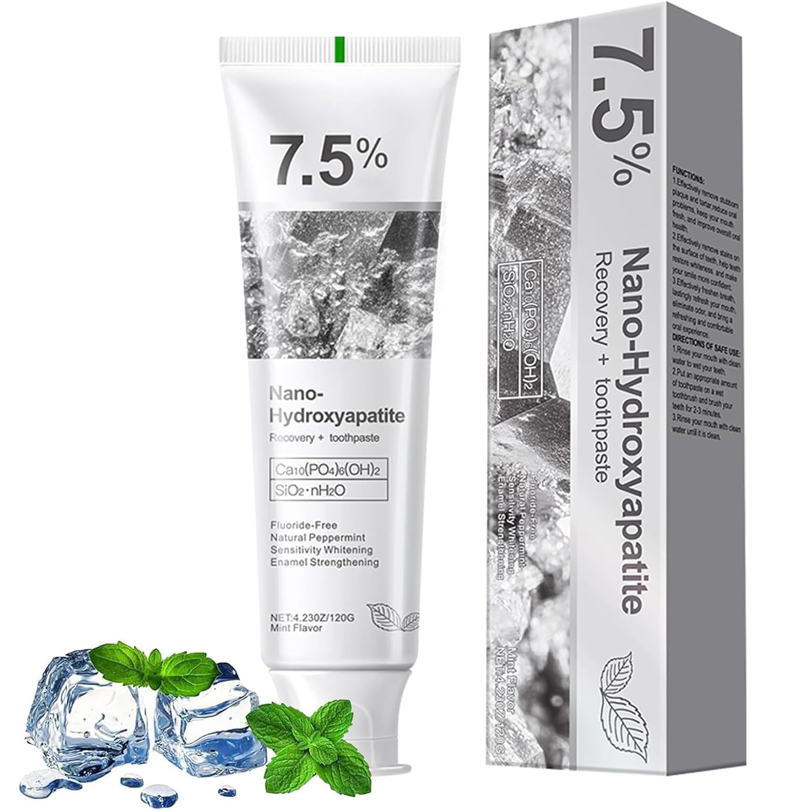 7.5% Hydroxyapatite Toothpaste for Advanced Enamel Protection,Appropriate for Sensitive Teeth,Gentle and Effective Formula,Fresh Mint,4.23 oz