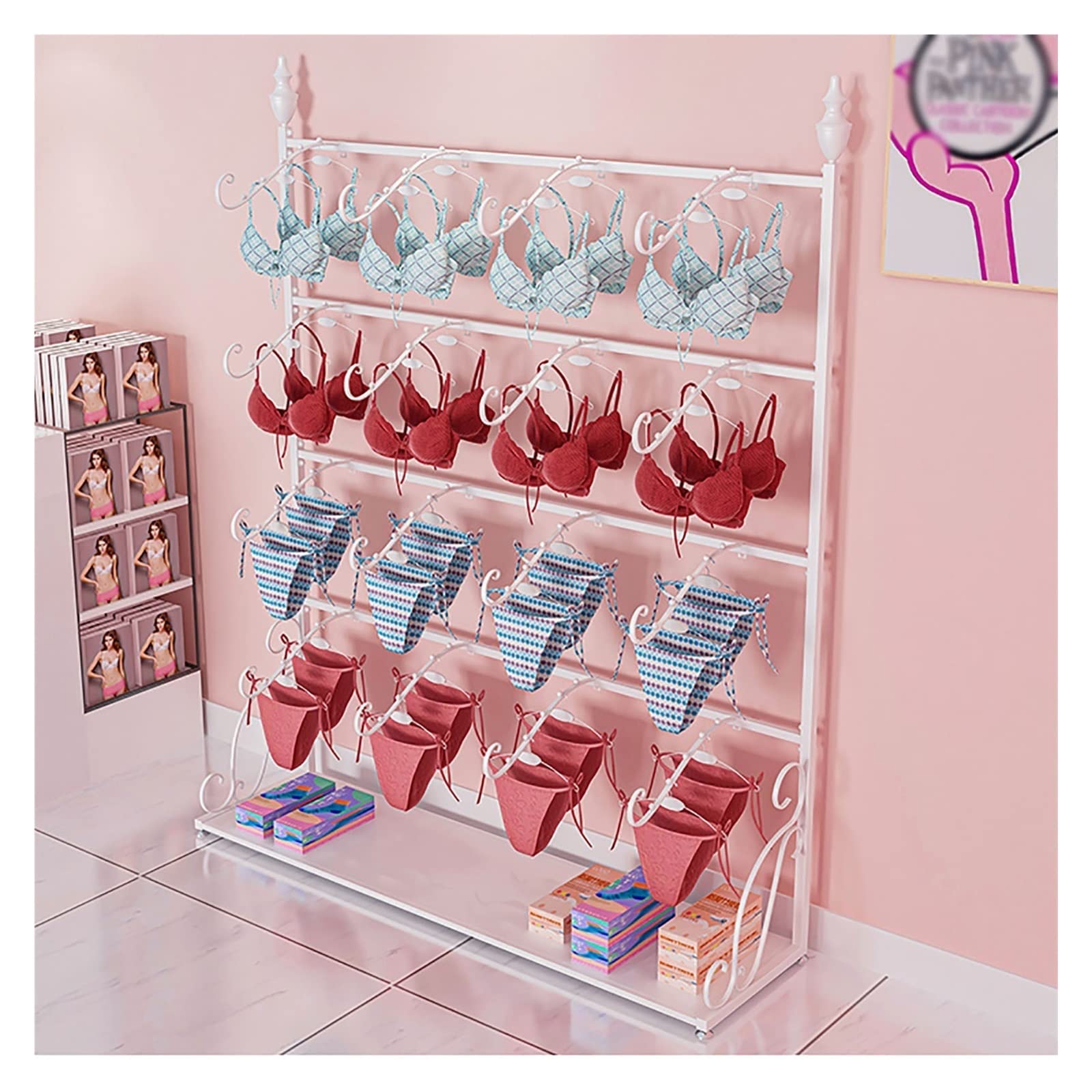 JYBNBBE Large Capacity Freestanding Bras Panties Display Holder Rack, Multifunctional Heavy Duty Underwear Organizer for Socks, Gloves, Hats Closet Storage,White