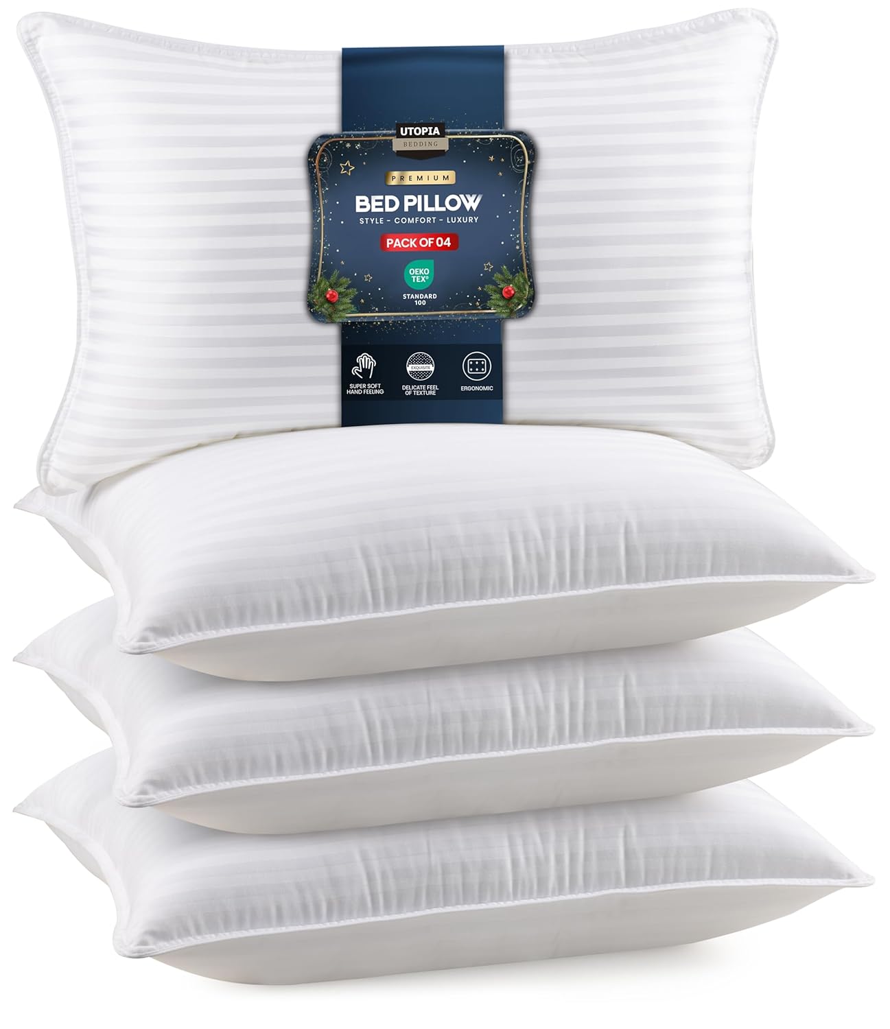 Utopia Bedding Bed Pillows for Sleeping Queen Size White Set of 4 Down Alternative Pillow for Sleeping Cooling
