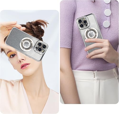 Miniatura 6 de Losin Funda magnética compatible con iPhone 15 Pro Max con purpurina compatible con MagSafe Funda de lujo con diamantes de imitación con logotipo