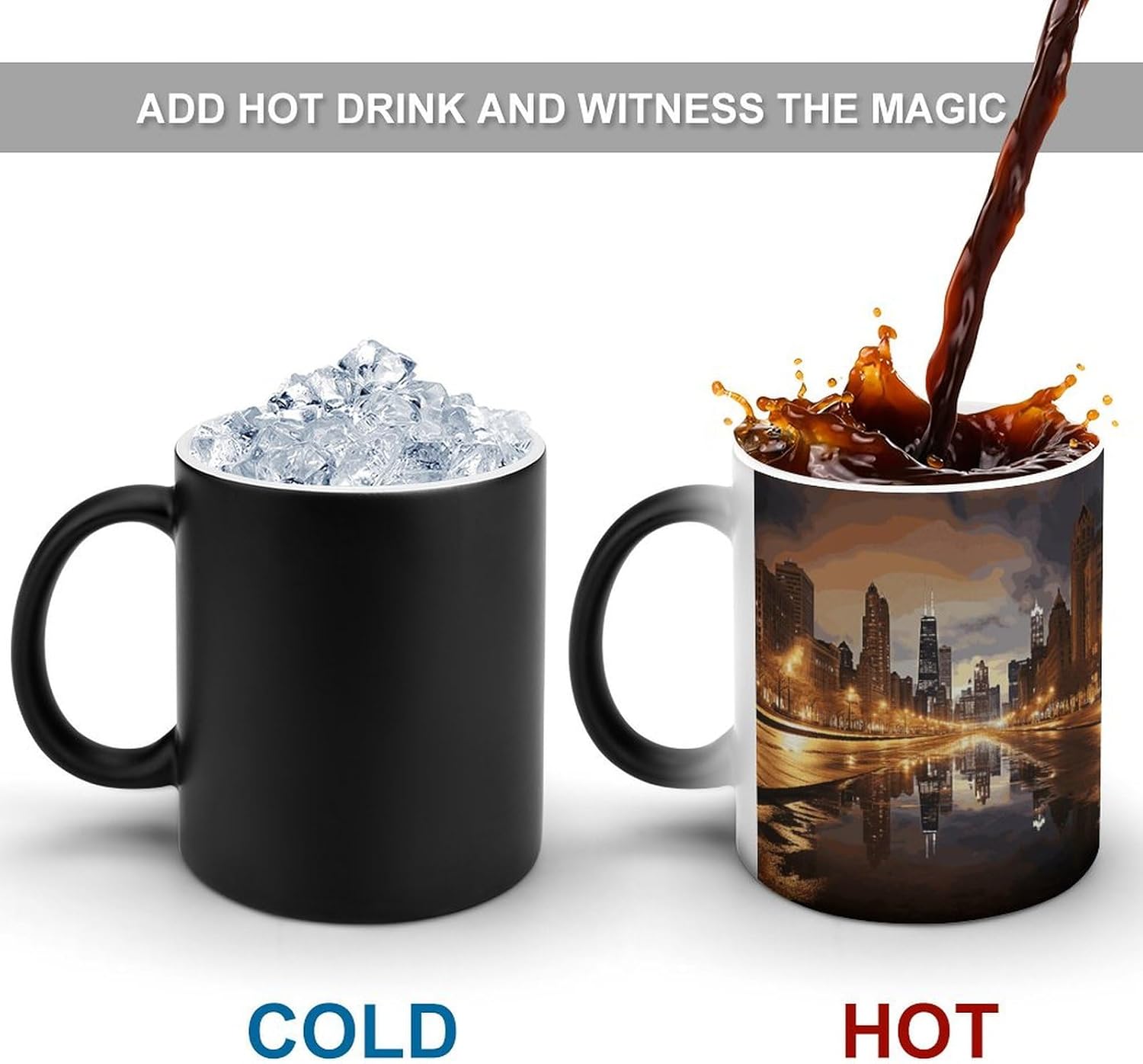 Color Changing Mug Chicago Printed Ceramic Coffee Mug Heat Changing Sensitive Mug Magic Heat Changing Coffee Mug Novelty Coffee Mugs