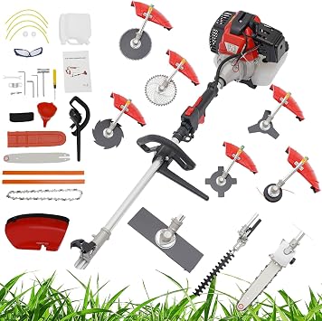 Gas Weed Eater,52CC 2-Strokes Brush Cutter Grass Trimmer 10 in 1 Lawn Mower Pruner Tool Multi Garden Tools Brush Cutter, Weed Wacker,Pole Saw with Extension Pole, for Lawn Garden Tree Trimming