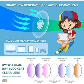 Okany Blue Light Glasses for Kids 3 Pack Anti Glare & Eye Strain Glasses Computer TV Phone Tablets UV Protection Glasses for Kids Boys Girls Age 3-12(Black + Transparent + Pink)