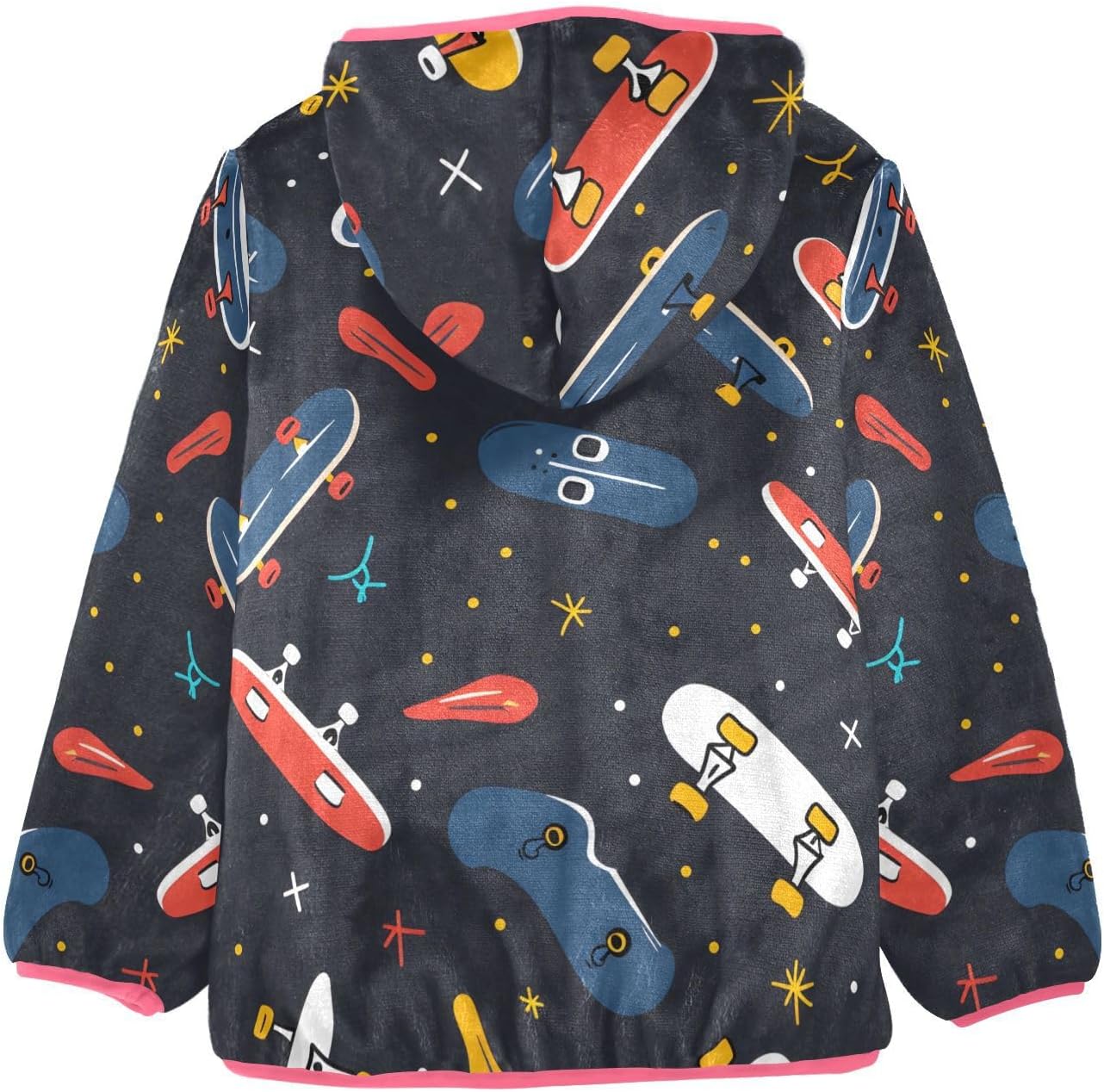 ALAZA Skateboard Colorful Black Hoodie Jacket for Girls Toddler Fleece Zip Up Coat Plush Jacket for 3 Years