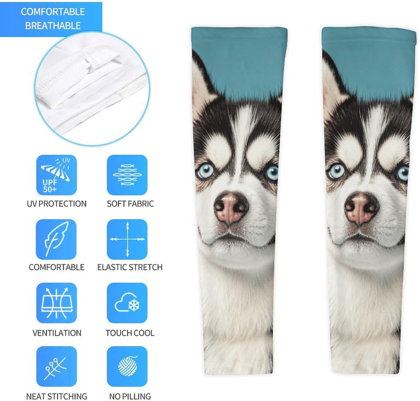 UV Sun Protection Cooling Arm Sleeves XX-Large (xx_l), Compression, Soft | Cute Husky Arm Covers for Sport, Breathable, Tattoo Cover Up, Portable Arm Brace for Women Men