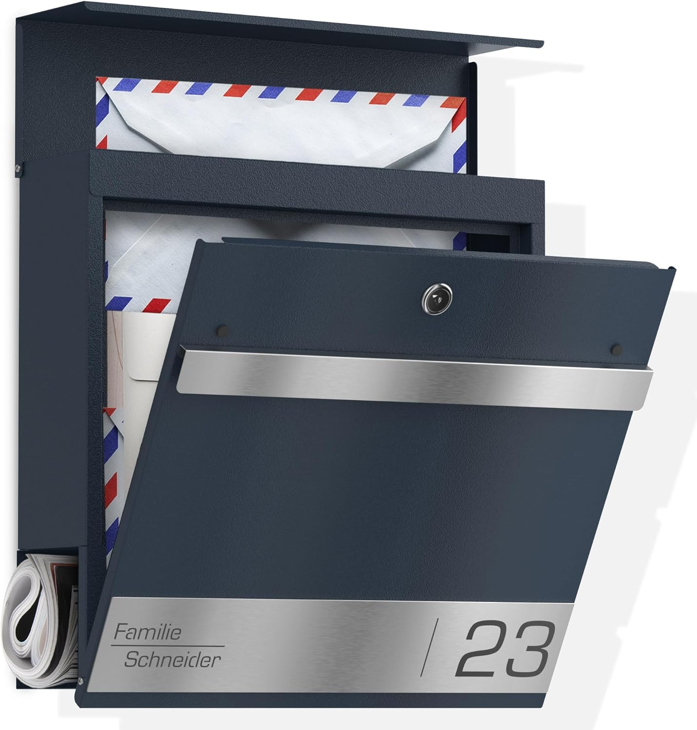 Boîte aux lettres personnalisée avec numéro maison plaque nominative et tube à journal RAL 7016